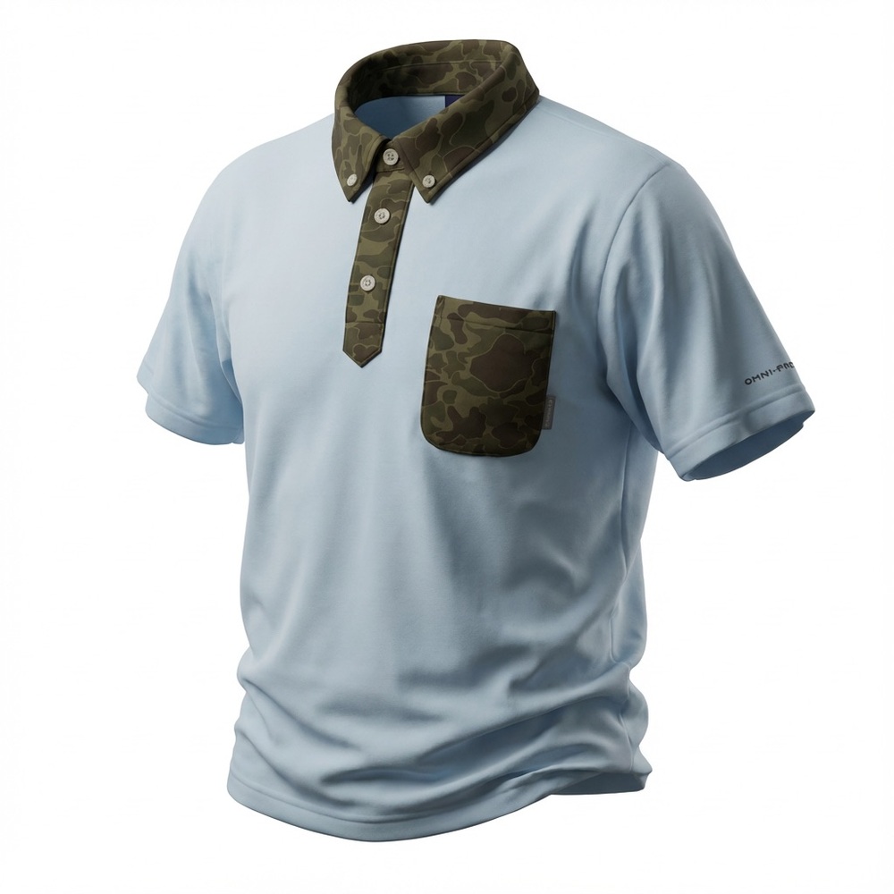 🧊‎ Columbia Polo Shirt – Camo Trim | Men’s L